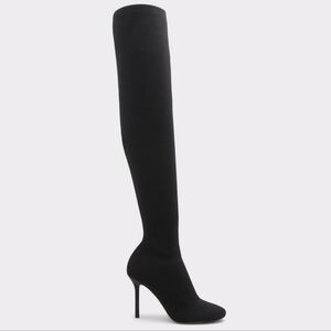 NWOT Aldo Halobrennon Knit Over The Knee Boots 8.5 Stiletto Heels Stretch Black
